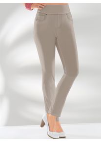 Dames 5-pocketsbroek met hoge band in steengrijs ,maat 36, WITT, 72% Viscose, 25% Polyamide, 3% Elastan