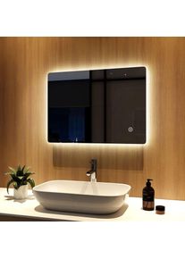 Miroir illumination de Salle de Bain led 70x50cm Anti-buée Miroir d'éclairage, cosmétique Mural Miroir Interrupteur Tactile - Meykoers