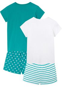 bonprix Pijama scurtă din bumbac 100%, cu mâneci scurte (set/ 4 piese, verde, 164/170