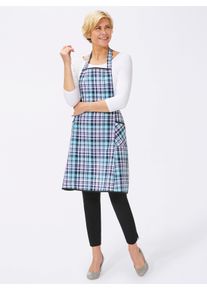 Damen Latzschürze mit Bindebändern in marine-kariert ,Größe 0, WITT, 65% Polyester, 35% Baumwolle