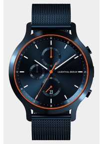 Men's Chronograph Watch - Blue Orange - Surgical Steel Case, Sapphire Glass, Mesh Strap - Date Display - 42mm , Quartz Movement by Ronda - Lilienthal