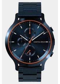 Men's Chronograph Watch - Blue Orange - Surgical Steel Case, Sapphire Glass, Metal Strap - Date Display - 42mm , Quartz Movement by Ronda - Lilienthal