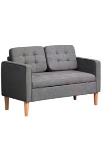 HOMCOM Modern 2-Seater Loveseat Button-Tufted Fabric Couch with Storage Chest, Rubberwood Legs, Grey | Aosom Ireland