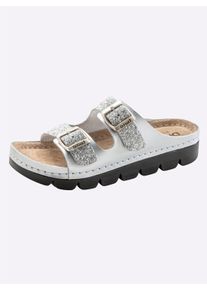 Dames slippers in zilverkleur ,maat 40, Witt, 100% Runderleer