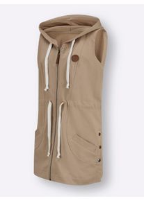 Dames Lange bodywarmer van puur katoen in sesam ,maat 36, WITT, 100% Katoen