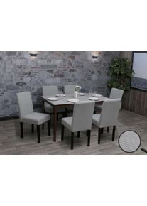6er-Set Esszimmerstuhl Littau, Stuhl Küchenstuhl Hochlehner, Stoff/Textil Cord Holz ~ hellgrau, dunkle Beine