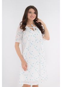 Rochie alba din bumbac cu imprimeu turcoaz