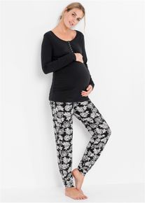 bonprix Mujer Pijama de lactancia con algod&oacute;n org&aacute;nico negro 56/58