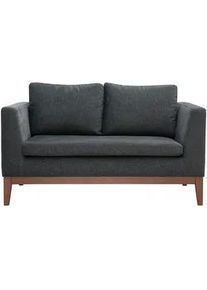 Miliboo Skandinavisches Sofa mit dunkelgrauem Stoff mit Samteffekt und dunklem Holz 2-Sitzer SHIRO