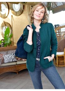 Dames Korte blazer van bouclé in petrol ,maat 42, WITT, 65% Katoen, 35% Polyester