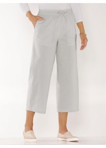 Dames 7/8-broek in breed model, met linnen in lichtgrijs ,maat 38, WITT, 70% Katoen, 30% Linnen