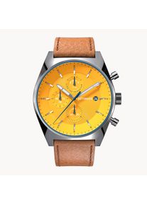 deTomaso Men's Watch - Dark Silver Yellow - Chronograph, Case made of surgical steel, Sapphire-hardened mineral glass, Leather strap, 43mm diameter, Japanese