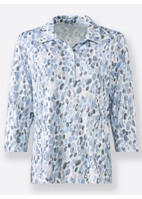 Dames Poloshirt met biokatoen in ijsblauw/steengrijs bedrukt ,maat 38, WITT, 50% Katoen, 50% Modal