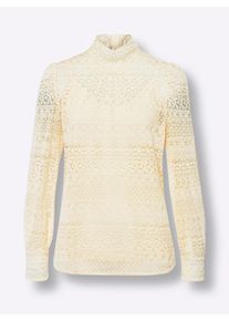 Heine Dames Kanten blouse inclusief ondoorzichtige top in champagne ,maat 34, Witt, 70% Katoen, 30% Polyamide. Top: 100% Viscose