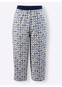 Dames Capri-pyjamabroek met comfortband rondom, bedrukt in hemelsblauw bedrukt ,maat 36/38, WITT, 100% Katoen