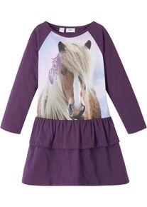 Lapset Tyttöjen röyhelöinen jerseymekko luomupuuvillalla, petrooli, 152/158, 100% puuvilla, bonprix