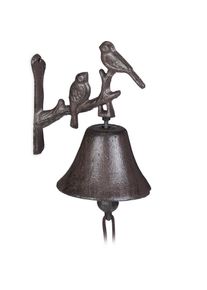 Relaxdays - Clochette portière fonte Motif oiseau Cloche antique Sonnette murale Résistant température Brun Corde