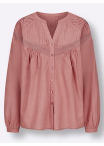Dames Blouse met lange mouwen en opgestikte broderie anglaise in rozenhout ,maat 36, WITT, 100% Katoen