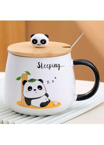 Tasse Panda avec couvercle souple, cadeau Panda, tasse à thé en céramique de 400ml avec cuillère et soucoupe, cadeau d'anniversaire mignon