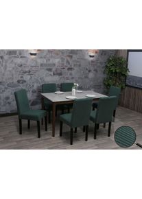 6er-Set Esszimmerstuhl Littau, Stuhl Küchenstuhl Hochlehner, Stoff/Textil Cord Holz ~ grün, dunkle Beine