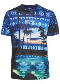Just Rhyse Heren Shirt 'Palm Coast' ultramarine blauw / lichtblauw / petrol / abrikoos XXXL