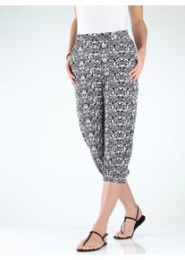 Dames 3/4-broek met elastische boordjes in zwart/wit gedessineerd ,maat 38, WITT, 95% Viscose, 5% Elastan
