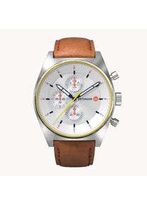 deTomaso Men's Watch - Silver White - Chronograph, case made of surgical steel, sapphire-hardened mineral glass, leather strap, 43mm diameter, Japanese quartz
