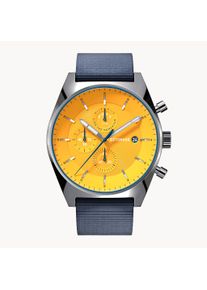 deTomaso Men's Watch - Dark Silver Yellow - Chronograph, Case made of surgical steel, Sapphire-hardened mineral glass, Ocean Plastic strap, 43mm diameter,