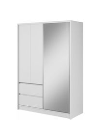 Armoire de rangement sara 154 cm Porte Coulissante Miroir 2 Tiroirs Blanc Mat