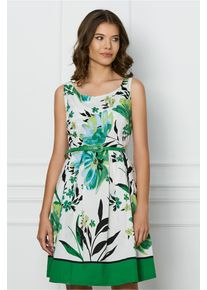 Rochie Tania alba cu imprimeu verde si curea in talie