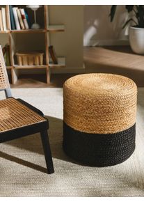 Pouf en jute fait main Jutta Marron clair/Noir 40x40x40 cm - Tapis poil court design moderne pour salon