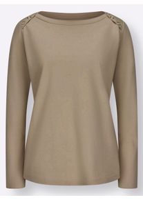 Dames Shirt met lange mouwen en sierknopen in sesam ,maat 36, WITT, 50% Katoen, 50% Modal