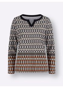 Dames Shirt met lange mouwen in grafisch dessin in zwart/cognac bedrukt ,maat 38, WITT, 100% Katoen
