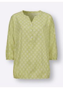 Dames Comfortblouse met elastische boordjes aan de zoom in lindegroen/ecru bedrukt ,maat 38, WITT, 100% Polyester