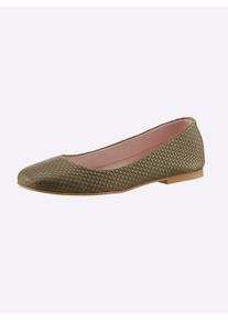 Heine Dames ballerina in kaki ,maat 36, Witt, 100% Rundernappa