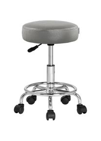 Casaria - Tabouret à roulettes Siège rembourré pivotant 360° Hauteur réglable Noir blanc Gris