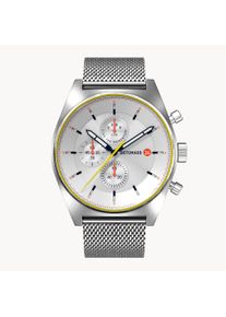 deTomaso Men's Watch - Silver White - Chronograph, case made of surgical steel, sapphire-hardened mineral glass, mesh strap, 43mm diameter, Japanese quartz