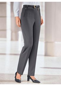 Dames Broek met persplooi en elastische band in staalgrijs gemêleerd ,maat 40, WITT, 100% Polyester