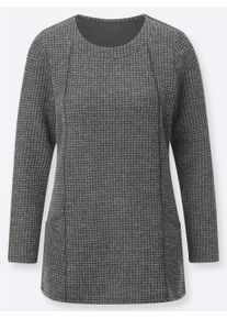 Damen Longshirt 2 Taschen vorne in steingrau-meliert ,Größe 52, WITT, 95% Polyester, 5% Elasthan