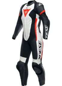 Dainese Grobnik, costume en cuir 1pcs. perforé femmes , couleur: Noir/Blanc/Rouge Néon , taille: 44