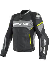 Dainese Racing 3 D-Air, veste en cuir , couleur: Noir Mat/Gris/Jaune Néon , taille: 48