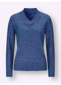 Dames Pullover met lange mouw en V-hals in koningsblauw/bleu gemêleerd ,maat 38, WITT, 100% Polyacryl
