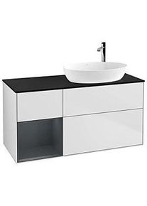 Villeroy & Boch Villeroy und Boch Finion Waschtischunterschrank F922HGMT 120cm, Abdeckplatte black matt, Regale Midnight matt lacquer, White matt lacquer