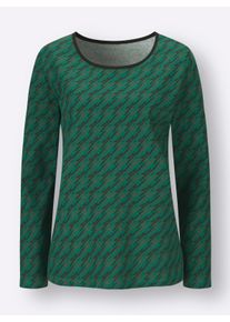 Dames Shirt met lange mouwen en grafisch patroon in groen/zwart geprint ,maat 38, WITT, 100% Katoen