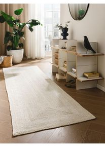 Tapis poil ras de jute Jutta Ivoire 70x200 cm - Tapis poil court design moderne pour salon