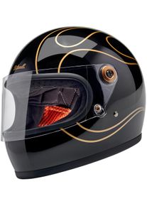 Biltwell Gringo S Black Flames, full face helmet , color: Black/Gold , size: L