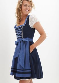 Kort dirndl och förkläde (2 delar) - blå - storlek 50 - bonprix