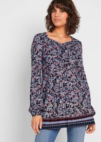 Tunika i trikotmateriale med blomstermønster, blå, størrelse 44/46 (L), bonprix