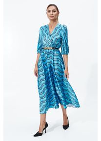 Rochie eleganta Yolanda Bleu cu imprimeu