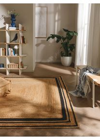 Tapis poil ras de jute Jutta Noir 60x100 cm - Tapis poil court design moderne pour salon